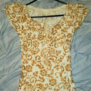 Golden Floral Off the Shoulders Blouse